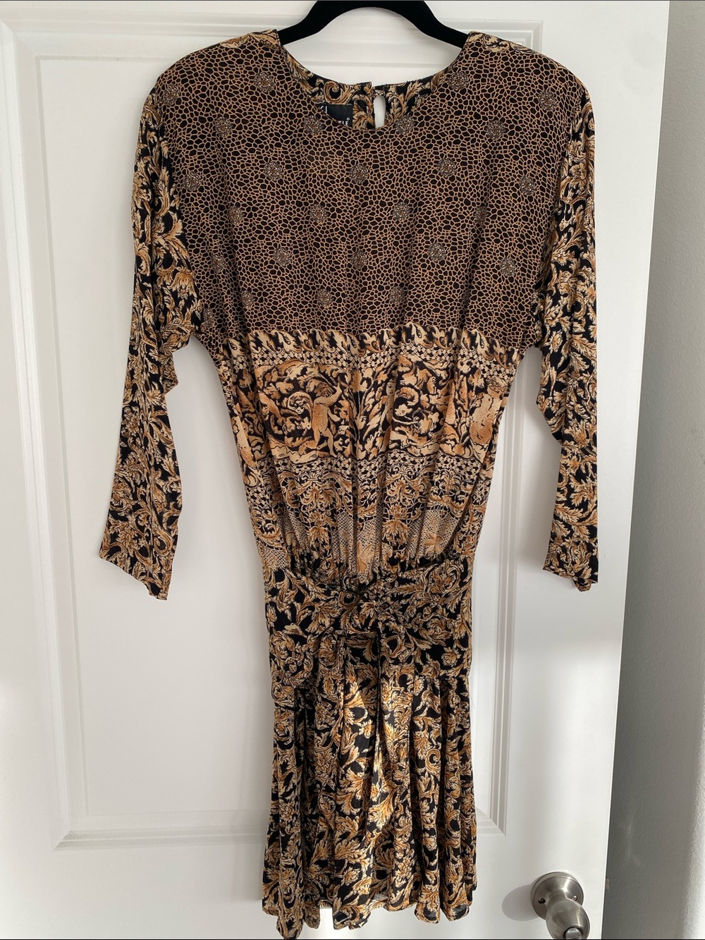 Carole Little Black and Tan Printed Long Sleeve Dress
